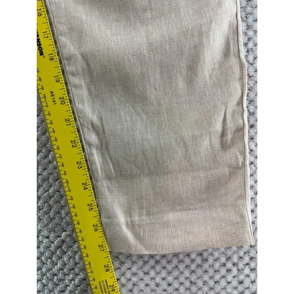 ZARA Linen Pull On Pants Womens Medium Cream Elastic Wasit Pockets High Rise